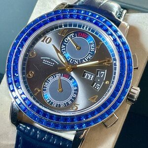 Handsome Blue Stone Automatic Triple Date Borman Watch Box/Manual Mint Condition